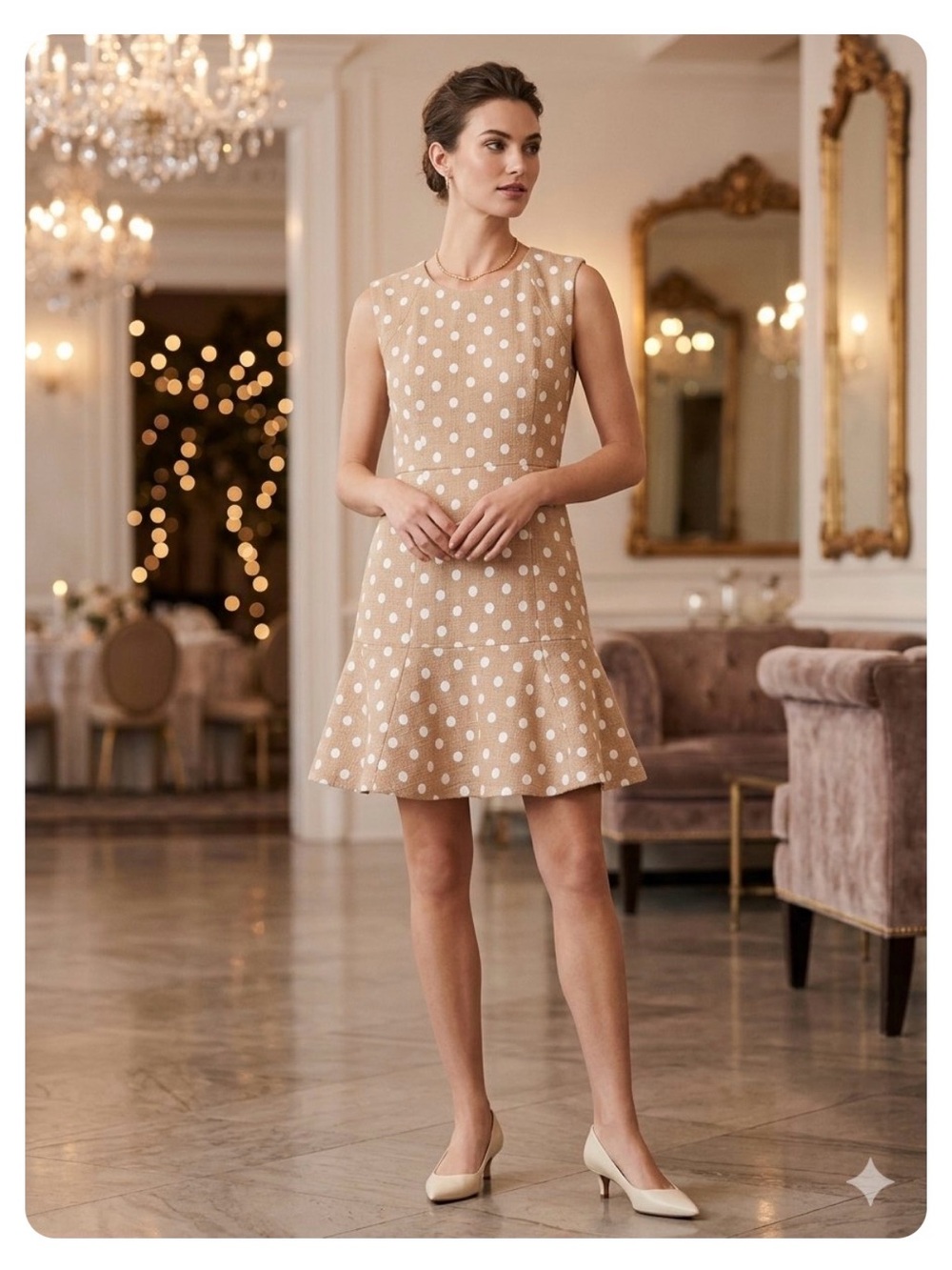 NWT J. Crew Marcy Polka Dot Tweed Flounce Dress - Tan & White - Size 6P